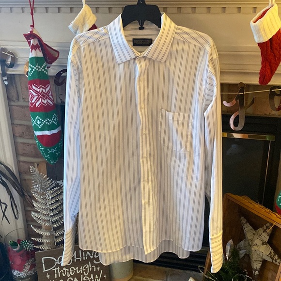 Mens Donald Trump Signature white blue striped button down 17 1/2 34/35 - Picture 1 of 5